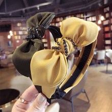韩国新品质布艺捷克钻超闪发饰韩版纯色兔耳朵蝴蝶结宽边带齿发箍