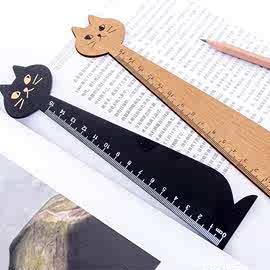 韩国创意卡通尺子猫咪绘图尺可爱木尺学生复古文具直尺 学习用品