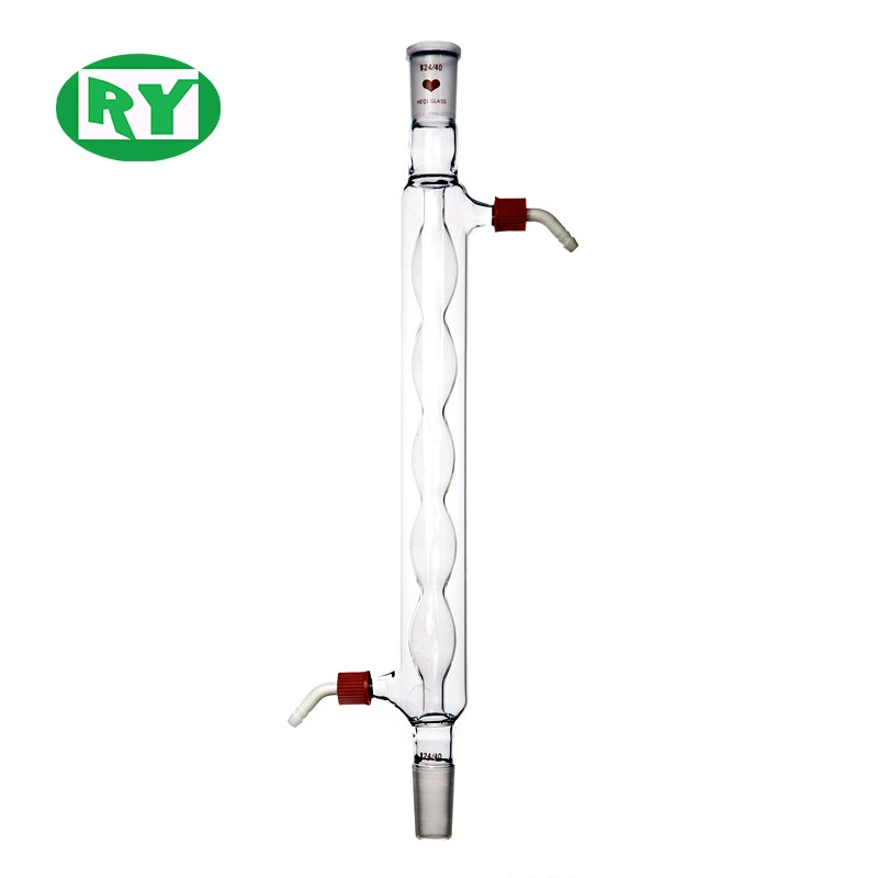 Производитель силы Шанхай Хэци из боросиликата 3,3, стеклянная сферическая труба для конденсации, съемная маленькая насадка, стандартная шлифовальная горловина