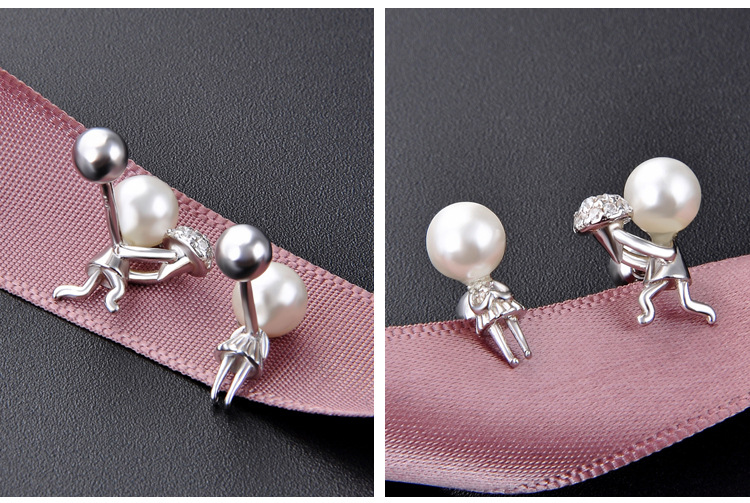 Perle S925 Boucles D'oreilles Blanches Bijoux D'oreilles Asymétriques Simples display picture 2