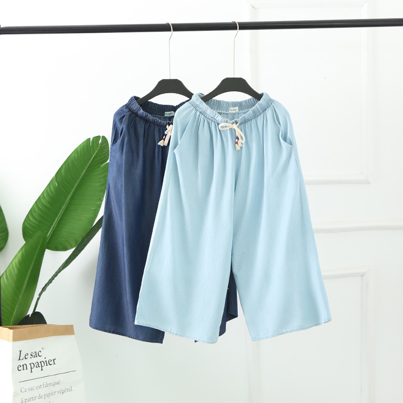 2026 Summer New Style Tencel Jeans with Elastic Waist, Women's Thin Loose Casual Wide-Leg Pants, Cropped Pants for Women