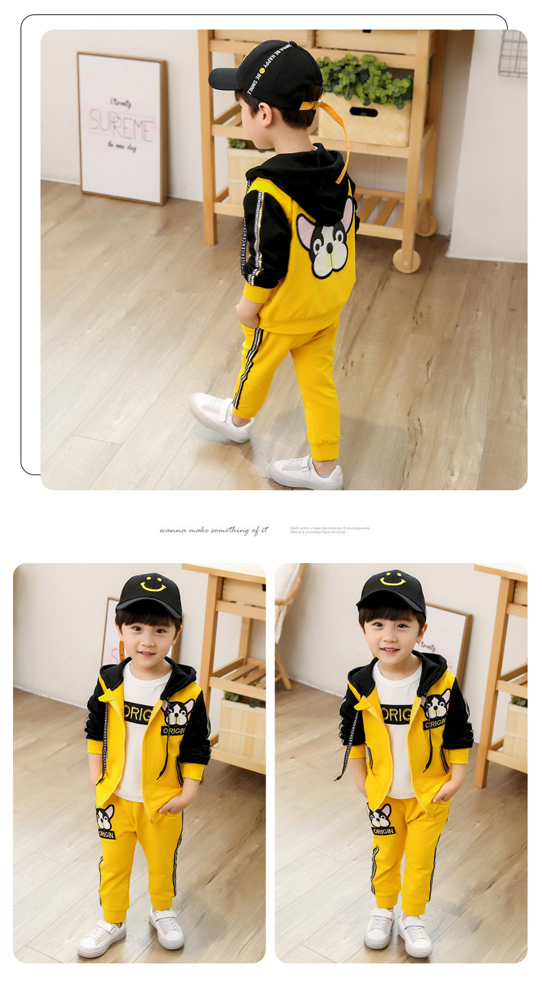 Boys Spring and Autumn 2022 New Clothing Korean Edition Children's Cartoon Dog Three piece Set_voghion.com