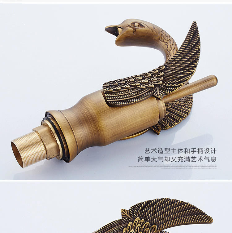 European-style antique faucet, swan hot and cold washbasin faucet, retro all-copper underfloor basin, golden faucet undefined