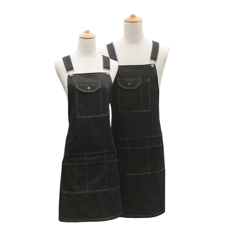 欧美牛仔围裙厨房红酒韩版咖啡店工作围裙定制批发多口袋工具围裙
