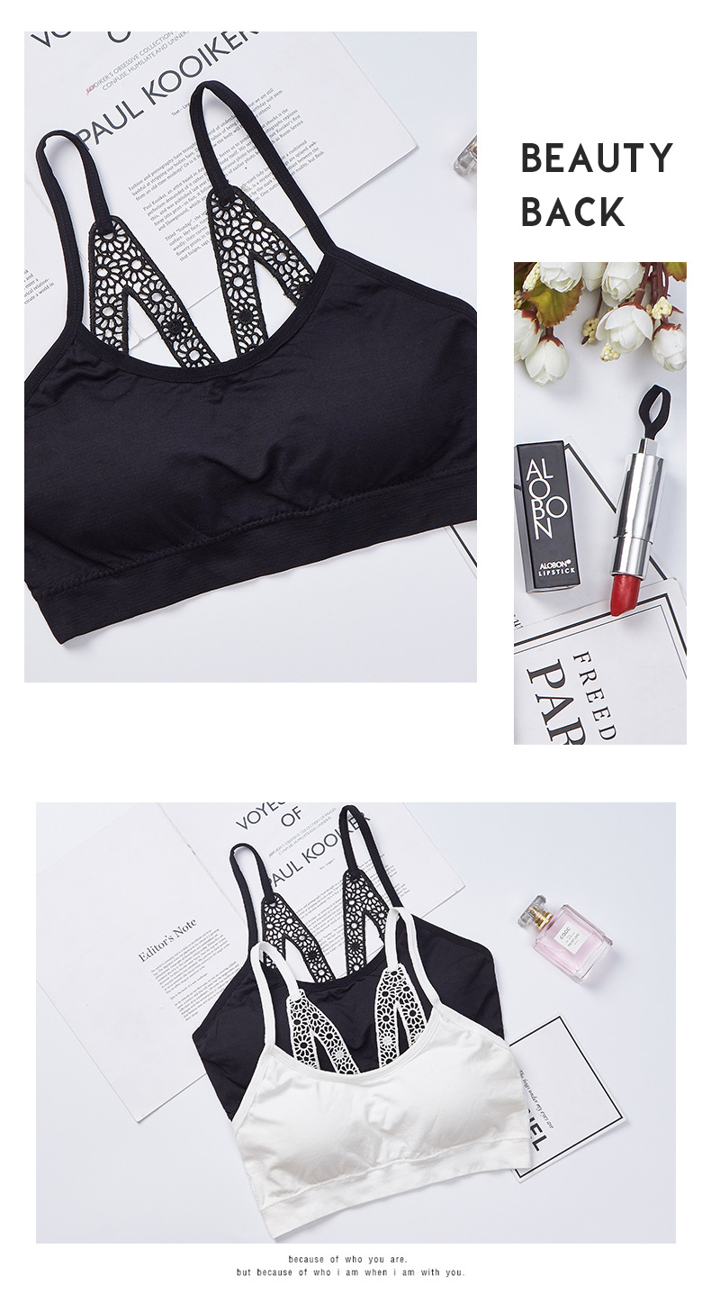 The new M-shaped lace backrest women's bra is a comfortable sleeping bra with anti-glare adjustment and a chest pad for breathability detail image 9