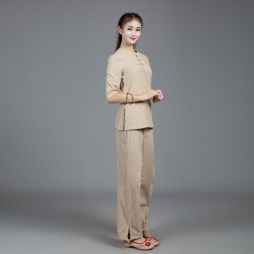 Women Linen yoga Mediation tai chi clothing suit meditation layman Tai Chi fitness suit women