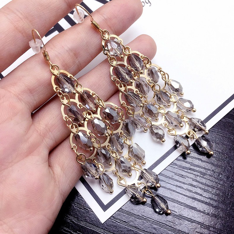 Tassel   Geometry Long Crystal Exaggerated Earrings Wholesale Nihaojewelry display picture 3