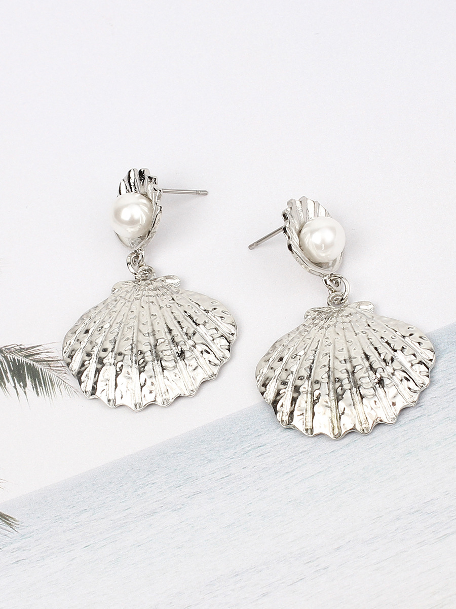14g Weight No Inlaid Inlay Material Earrings Classification Copper Material Women'S Gender Rose Gold, Gold, Silver Color Hot-selling New Fashion Metal Gold-plated Shell Pearl Earrings For Women Wholesale 5