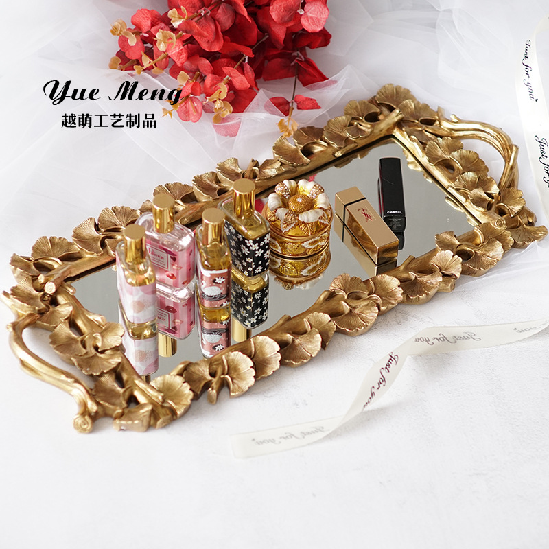 鏡面創意托盤長盤蛋糕台香水化妝品收納裝飾盤擺件婚慶禮品果盤