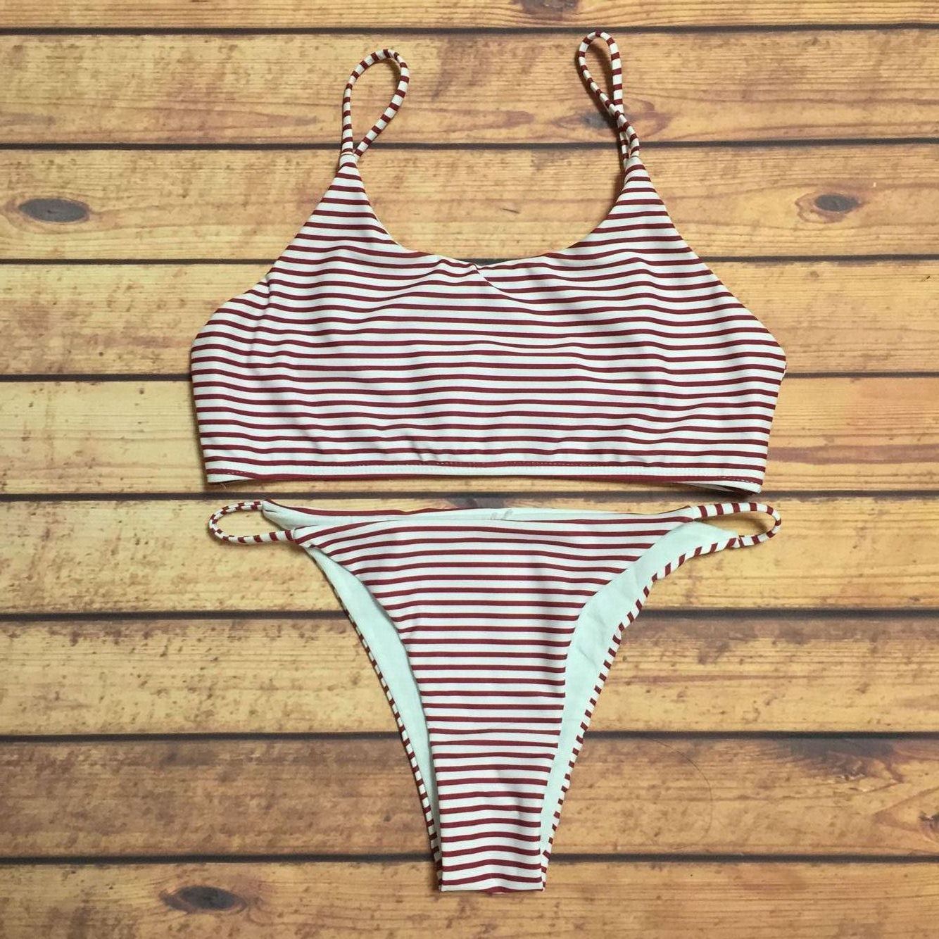 new striped sports vest split foreign trade bikini swimwear NSHL3213
