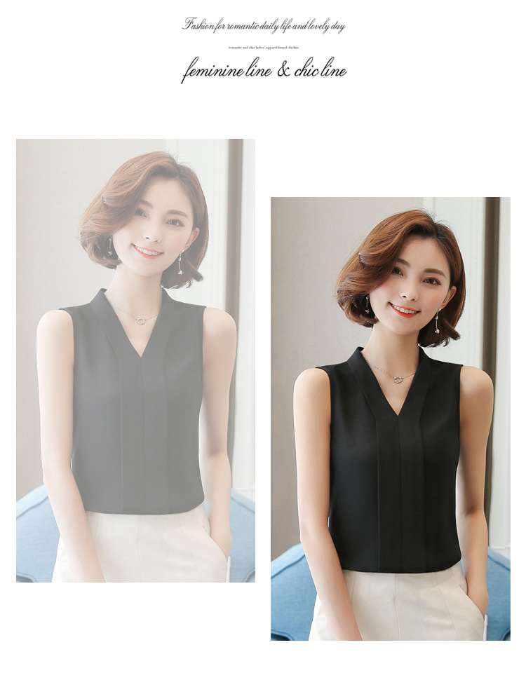 外贸雪纺衫女2022夏季新款时尚背心 V领无袖大码打底女装上衣衬衫详情22