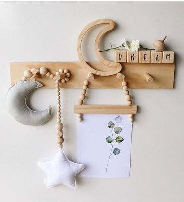 Ins Northern Europe Children's room soft loading Moon Five-pointed star woodiness Beads Pendants Baby bed shot prop