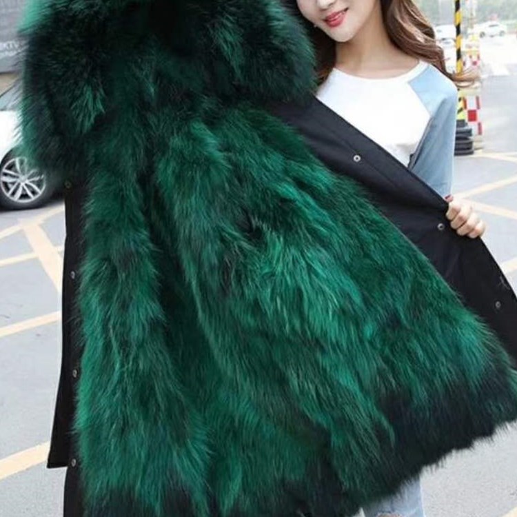 厂家供应18新款女士皮草派克服 貉毛内胆大毛领皮草 真毛皮草外套