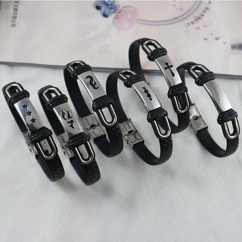 Korean version of titanium steel leather creative bracelet fashion personality couple accessories bracelet manufacturers lettering wholesale bracelet
