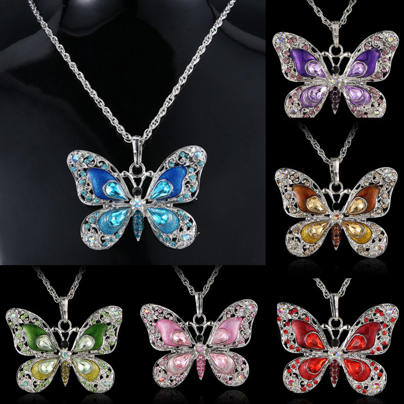 30g Weight Rhodium Plated Plating Material Rhinestones Inlay Material Pendant Necklace Classification Alloy Chain Material Sweet Butterfly Alloy Plating Inlay Rhinestones Unisex Pendant Necklace