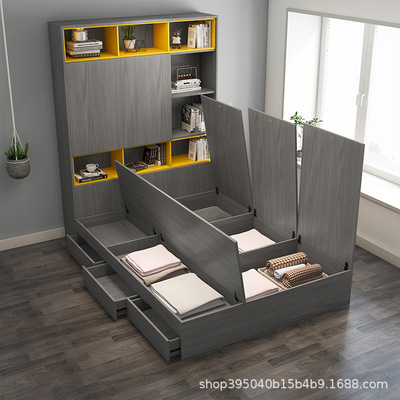 北欧现代简约1.2m1.5米榻榻米床板式床单人收纳床双人储物公主床