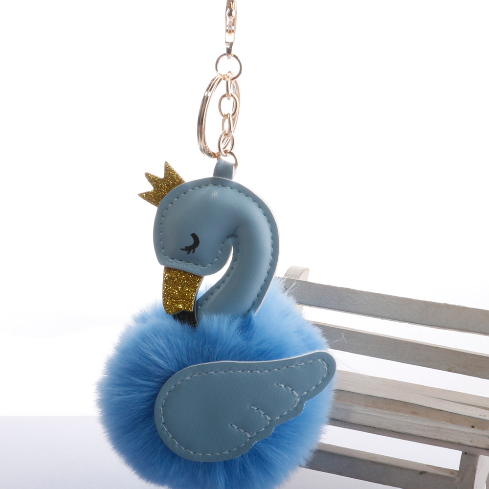 Cute PU swan 8cm fur ball keychain imitation rex rabbit fur ball flamingo bag car key pendant wholesalepicture21