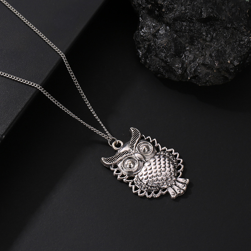 Explosion necklace long section hollow necklace female retro owl pendant necklace clavicle chain