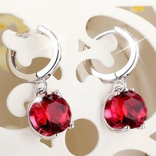 银耳环饰品女合成红紫水晶日韩国时尚气质长款耳坠 一件代发