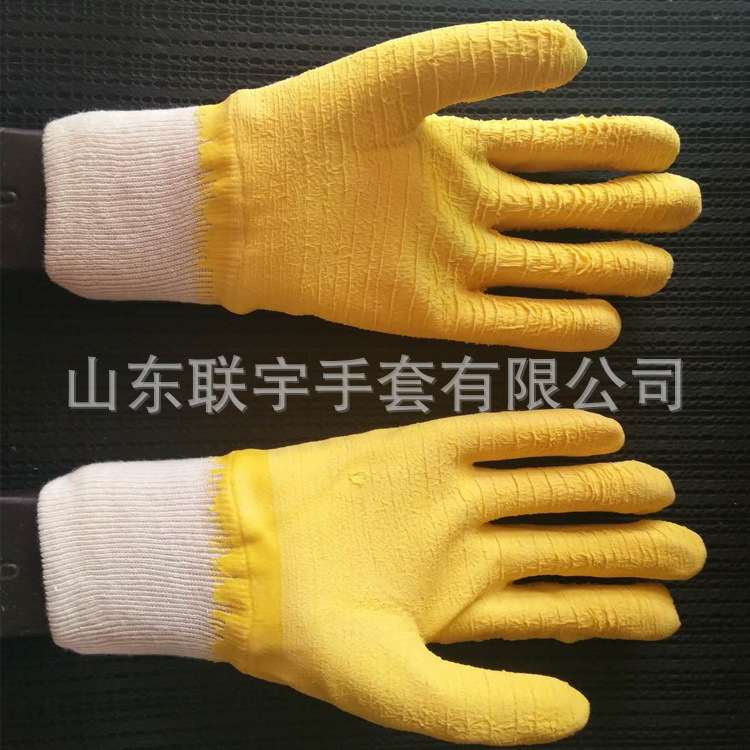 Fuente de la fábrica franela arrugas de látex inmersión completa guantes resistentes a bajas temperaturas ingeniería de construcción blanqueo colgando guantes de goma