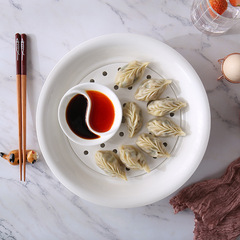 大號餃子盤子陶瓷瀝水雙層水果圓盤漏水蒸餃水餃包子涼冷菜盤