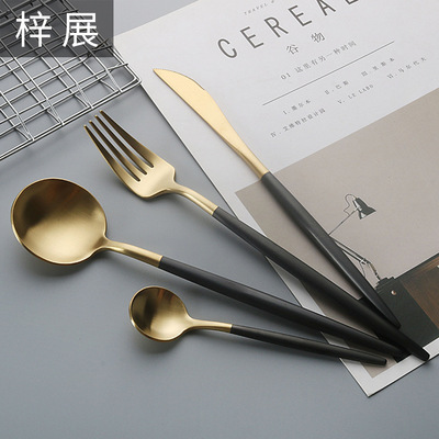 direct deal tableware Stainless steel Portugal Black gold Knife and fork Stainless steel 304 Wholesale tableware