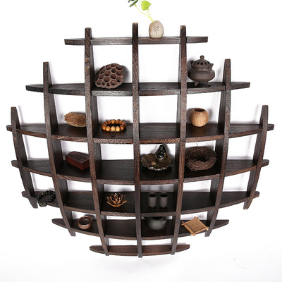 厂家直销实木博古架多宝阁中式装饰展示柜烧桐木碳化墙上置物架