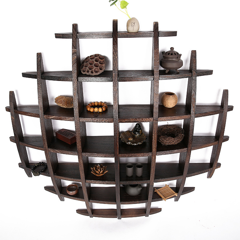 厂家直销实木博古架多宝阁中式装饰展示柜烧桐木碳化墙上置物架