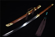 厂家直销龙泉刀剑 折叠花纹钢纯铜刻花长刀收藏批发未开刃