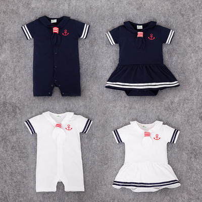 TaoBao Consignment Baby Clothing Men and women Bao Bao navy Romper pure cotton Anchors Short sleeved Coveralls clothes Foreign trade Climbing clothes