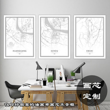 抽象城市線條地圖圖畫芯定制油畫布畫芯客廳餐廳酒店畫廊湖北武漢
