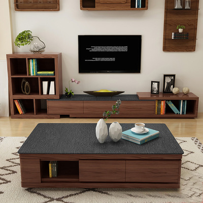 Northern Europe Stone fire tea table TV cabinet combination suit Modern minimalist a living room Small apartment Storage tea table