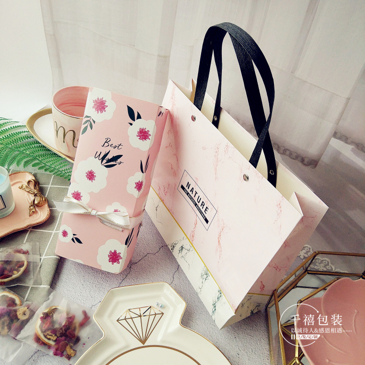 粉色花朵包装盒水果茶玫瑰花果茶通用礼品盒牛轧糖烘焙包装盒