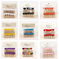 12 Colorful Heart-Shaped Photo Clips, Small Wooden Clips, Creative Photo Holders, Memo Clips for Photo Walls—Includes 2 Meters of Jute Rope as a Gift