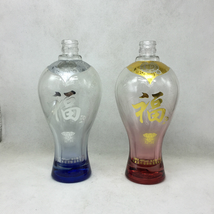 瑞升玻璃厂家供应  玻璃瓶 喷涂烤花瓶 透明白酒瓶 厚底玻璃瓶