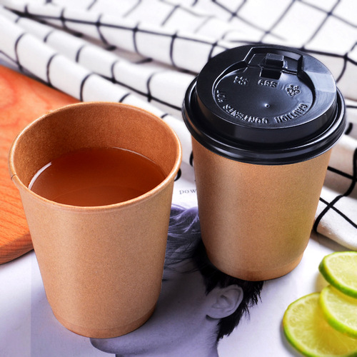 Disposable paper cup thickened hollow double layer kraft paper cup milk tea paper cup soy milk coffee paper cup commercial wholesale