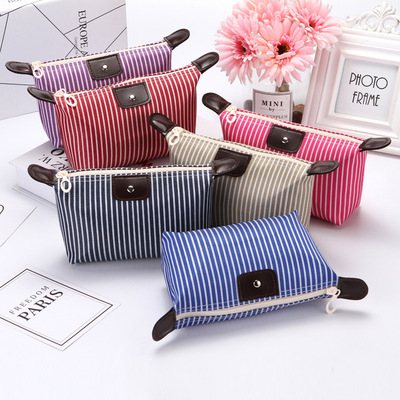 stripe Dumplings Cosmetic Dumplings Korean Edition fold waterproof Makeup Wash and rinse Travelling bag lady Bath package Storage bag