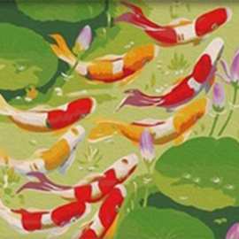 精品DIY数字油画客厅卧室装饰 手绘风景动物植物油彩画 鱼动荷花
