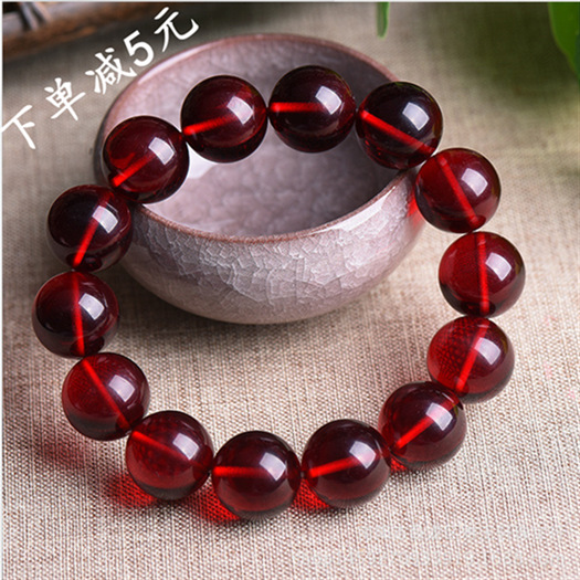血珀手串酒红色女款缅甸琥珀蜜蜡108颗佛珠手链男士圆珠二代