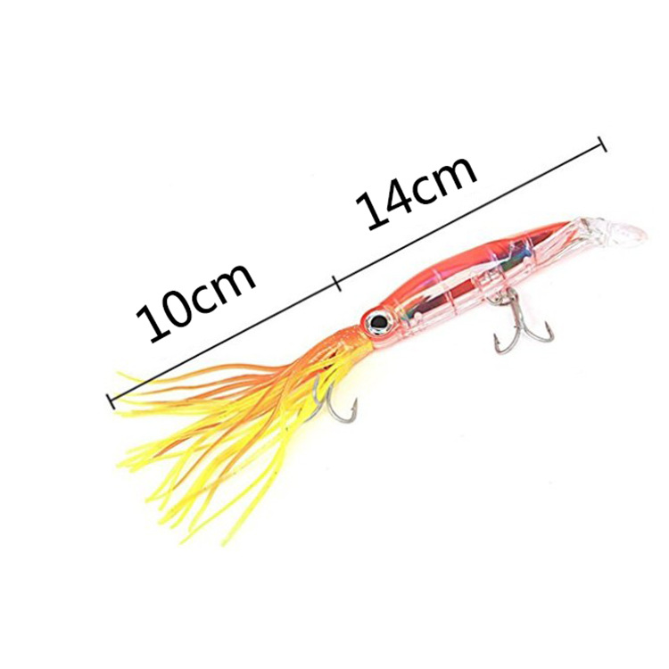 6 Pcs Large Simulation Squid Fishing Lures Baits Squid Skirts Hard Fishing Lures Lifelike Swimbait Octopus Bait Trolling Lures Saltwater with 2 Treble Minnow Hooks