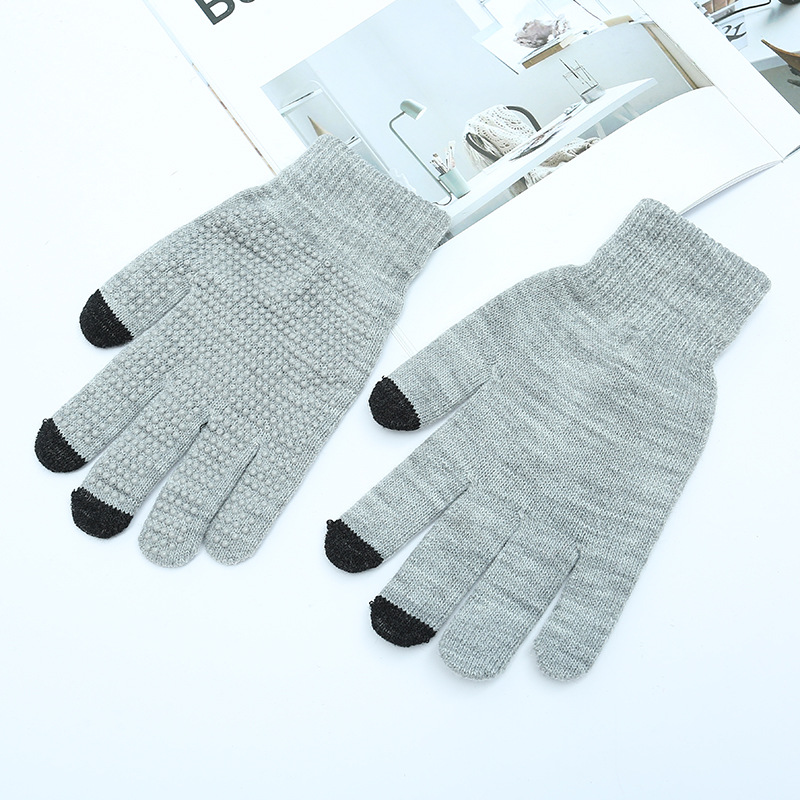 Shun Zun fabricante de tejer en stock invierno dedo pantalla táctil caliente magia pantalla táctil antideslizante partículas guantes de acrílico