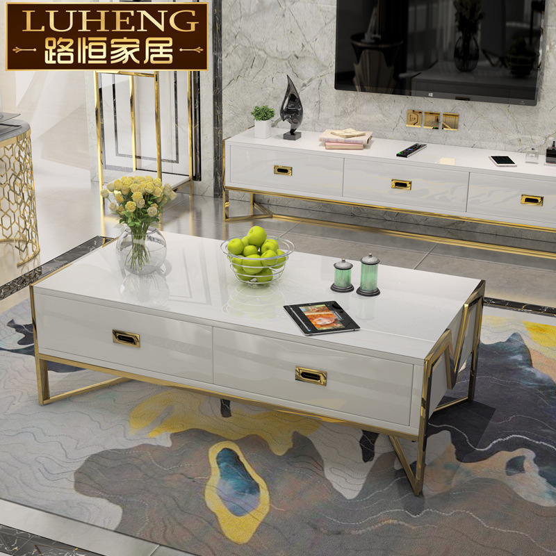 港式茶几电视柜 钛金视听影视TV柜台创意矮柜电视背景桌客厅组合