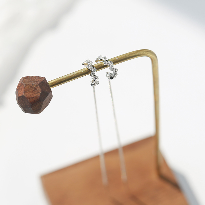 925纯银耳环 气质波浪耳线 女韩国耳钉长款锆石耳环 跨境外贸饰品