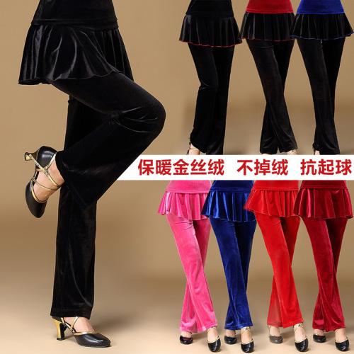 Women girls black red fuchsia velvet latin ballroom dancing pants square dance clothing skirts trousers Latin dance clothing for female