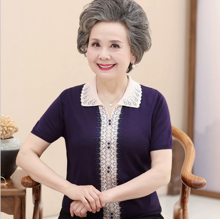 Летняя одежда для пожилых женщин 60-70 лет, среднего и пожилого возраста, летняя футболка из ледяного шелка с короткими рукавами для бабушки, тонкий топ для мамы