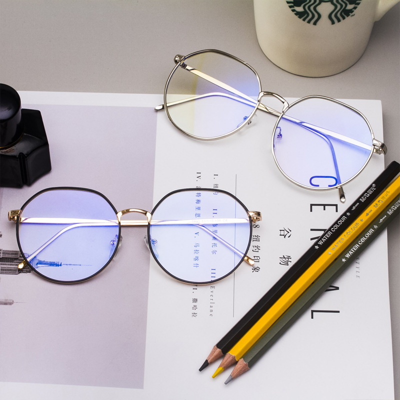 防蓝光眼镜女平光镜圆框男无度数抖音网红款手机电脑护眼睛近视|ms