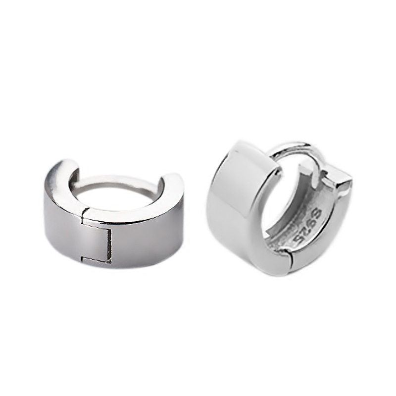 S925 pendientes redondos geométricos brillantes de plata esterlina Corea del Sur pendientes negros simples pendientes de hombres y mujeres pendientes a juego