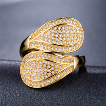 歐美外貿wish爆款誇張奢華女士戒指鍍18k黃金鑲鋯石首手飾品批發