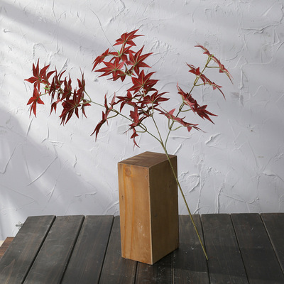 厂家批发单支人造假花红色绿色长枝三叉把束枫叶仿真花装饰植物墙|ms