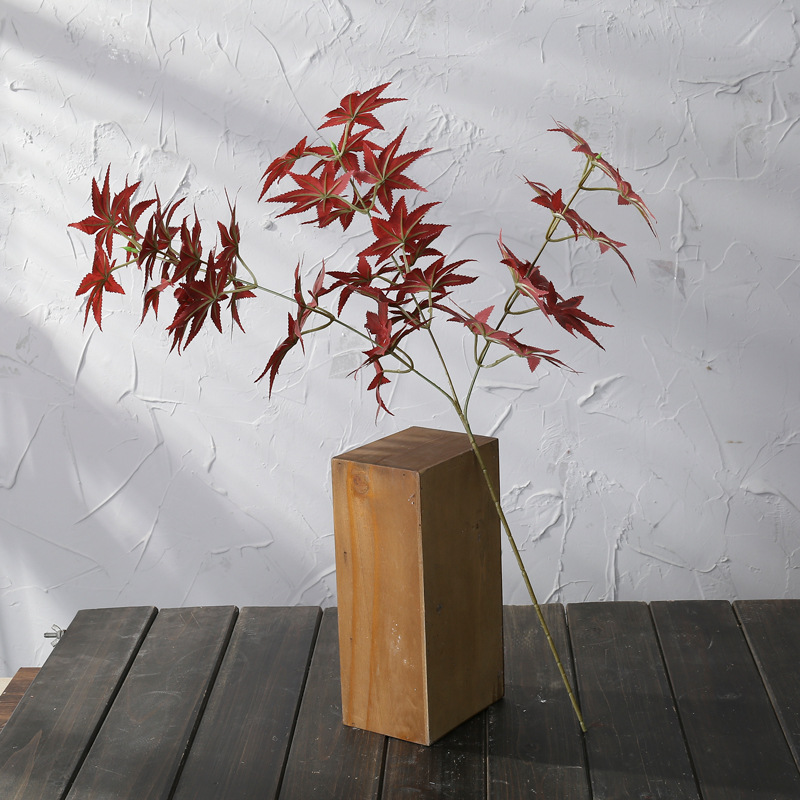 厂家批发单支人造假花红色绿色长枝三叉把束枫叶仿真花装饰植物墙|ms